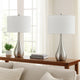 Ege Table Lamp Set of 2, Teardrop Brushed Steel Base, White Shade