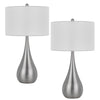 Ege Table Lamp Set of 2, Teardrop Brushed Steel Base, White Shade