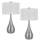 Ege Table Lamp Set of 2, Teardrop Brushed Steel Base, White Shade
