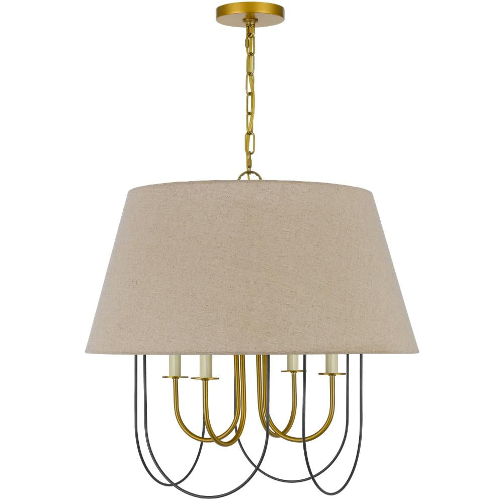 Pomy 24 Inch Chandelier Hardback Burlap Shade Gold Black Metal BM323975