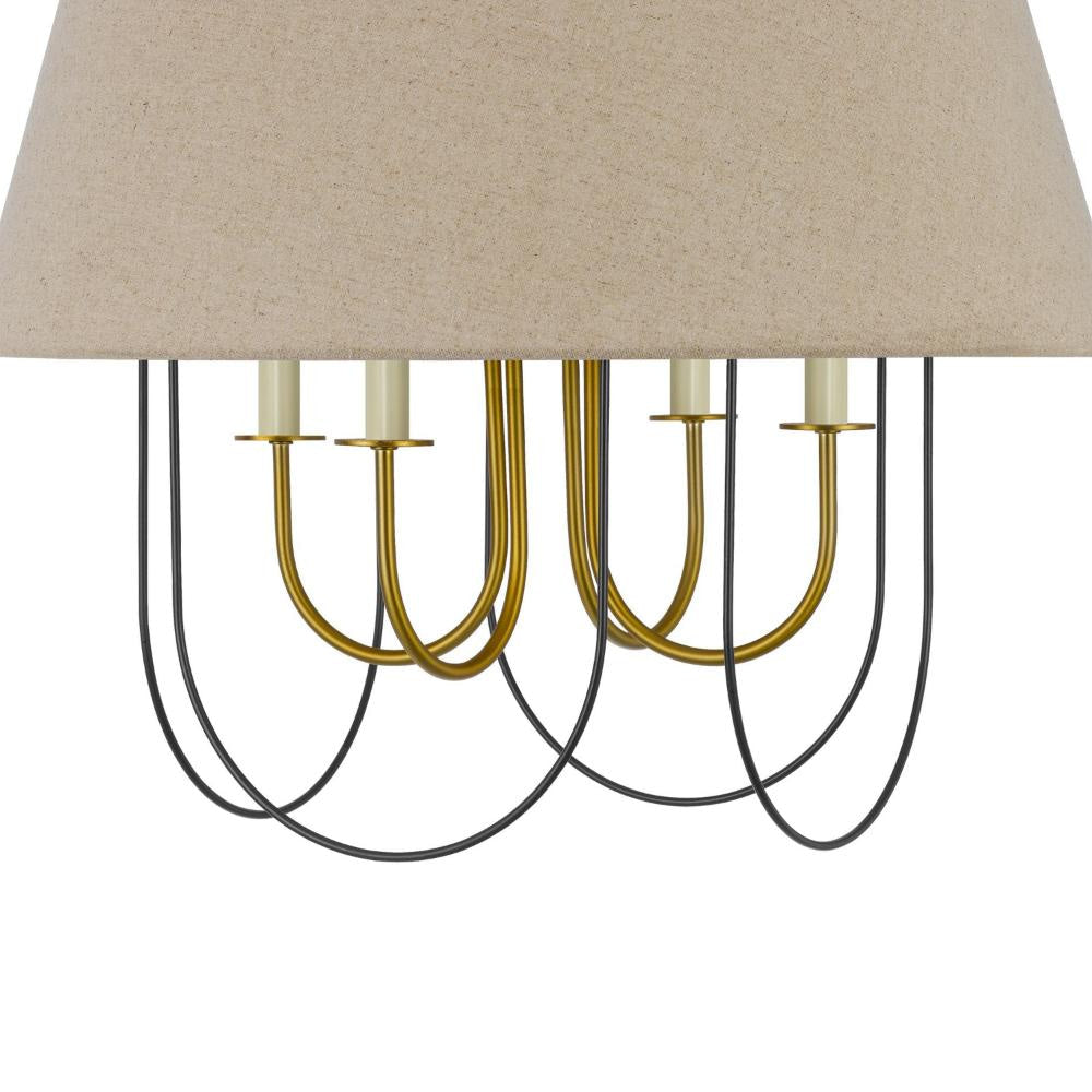 Pomy 24 Inch Chandelier Hardback Burlap Shade Gold Black Metal BM323975