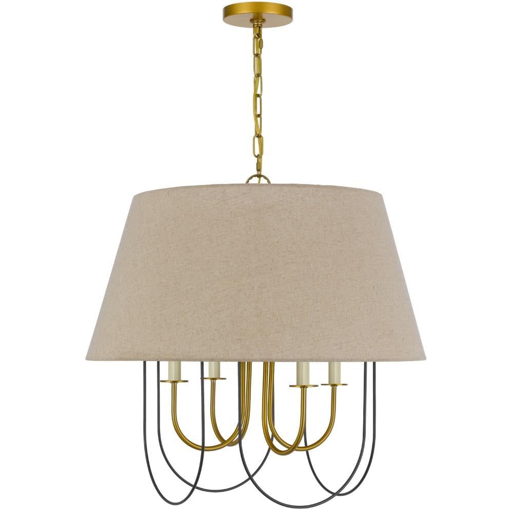Pomy 24 Inch Chandelier, Hardback Burlap Shade, Gold Black Metal