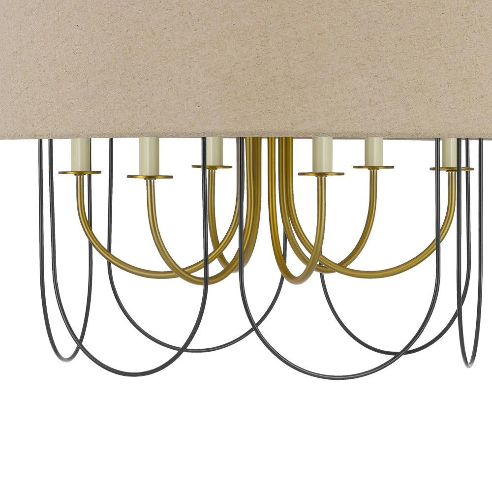 Pomy 28 Inch Chandelier Hardback Burlap Shade Gold Black Metal BM323976