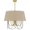 Pomy 28 Inch Chandelier, Hardback Burlap Shade, Gold Black Metal