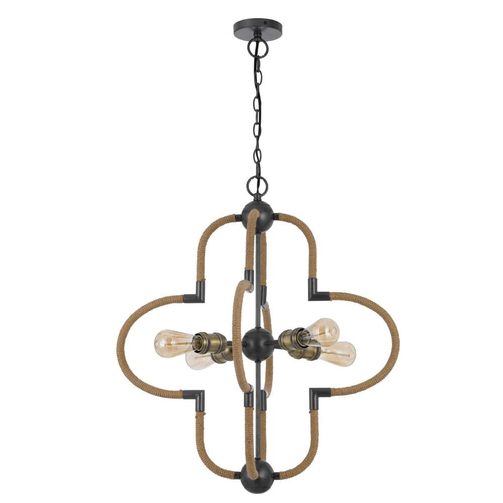 Gemo 25 Inch Chandelier Crossed Clover Design Brass Black Metal BM323977