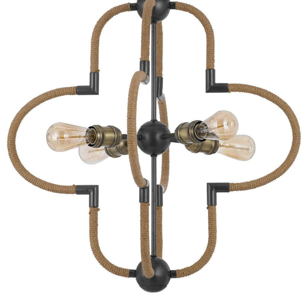 Gemo 25 Inch Chandelier Crossed Clover Design Brass Black Metal BM323977