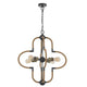 Gemo 25 Inch Chandelier, Crossed Clover Design, Brass Black Metal