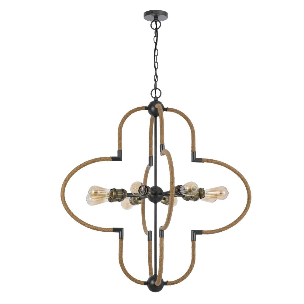 Gemo 36 Inch Chandelier, Crossed Clover Design, Brass Black Metal
