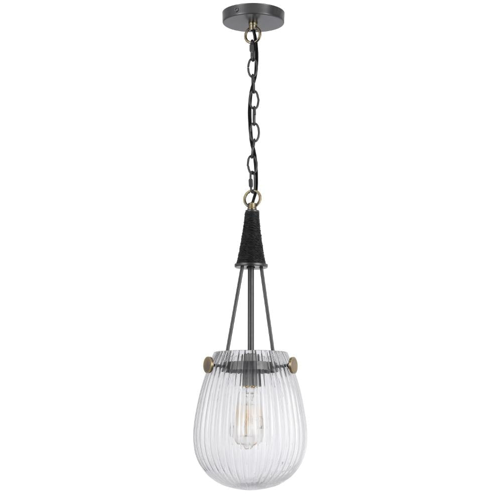 Cora 8 Inch Pendant Light w Gray Gold Chain Fluted Raindrop Glass BM323979