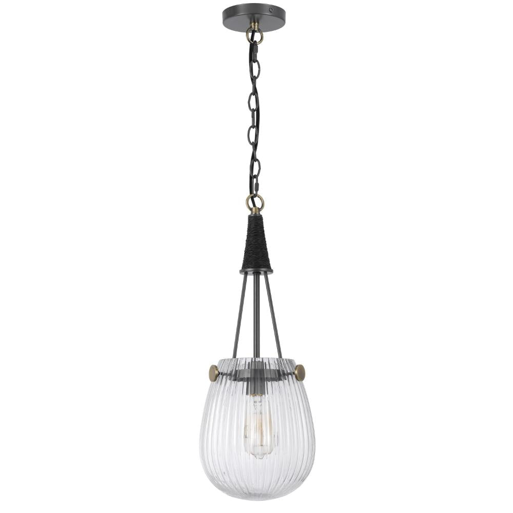 Cora 8 Inch Pendant Light w Gray Gold Chain, Fluted Raindrop Glass