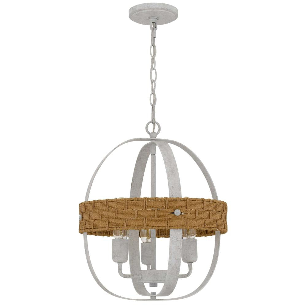 Baty Chandelier 3 Light Rustic Rattan Round White Metal 18 Inch