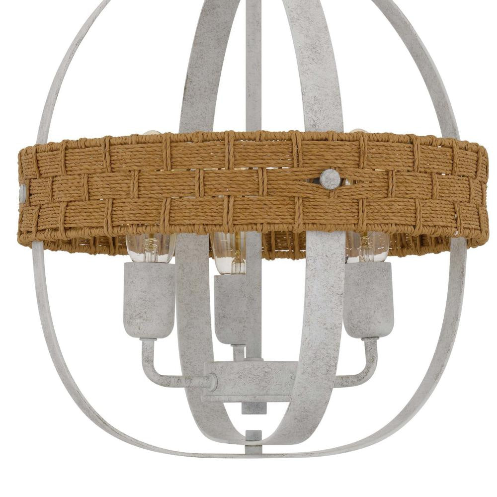 Baty Chandelier 3 Light Rustic Rattan Round White Metal 18 Inch