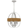 Baty Chandelier, 3 Light Rustic Rattan, Round White Metal 18 Inch