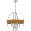 Baty Chandelier 4 Light Rustic Rattan Round White Metal 21 Inch