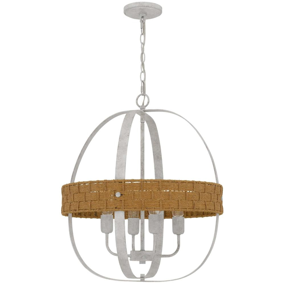 Baty Chandelier 4 Light Rustic Rattan Round White Metal 21 Inch