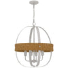 Baty Chandelier, 4 Light Rustic Rattan Round, White Metal 21 Inch