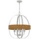 Baty Chandelier, 4 Light Rustic Rattan Round, White Metal 21 Inch