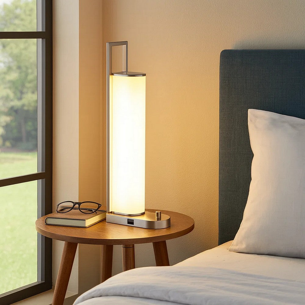Mora Table Lamp, 2 USB Ports, Dimmer LED Light, Chrome Steel 23 Inch