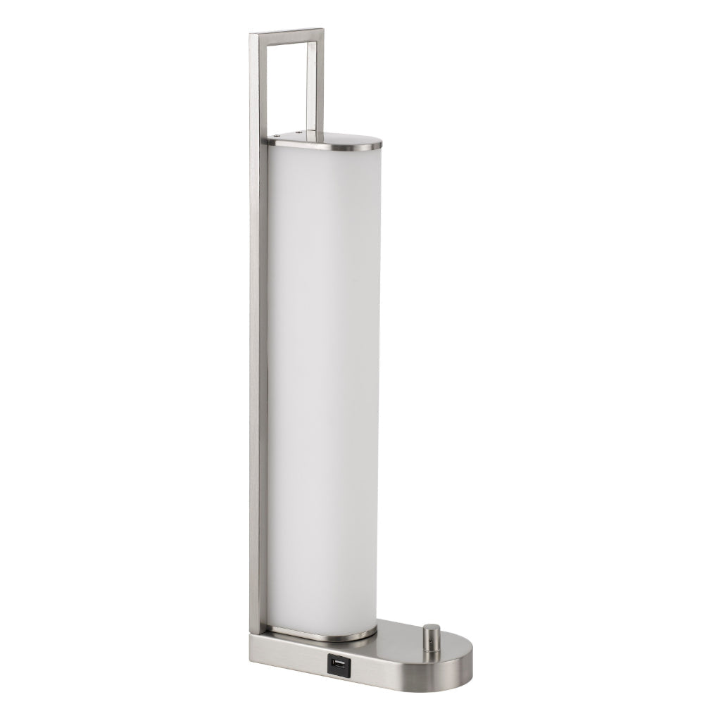 Mora Table Lamp, 2 USB Ports, Dimmer LED Light, Chrome Steel 23 Inch
