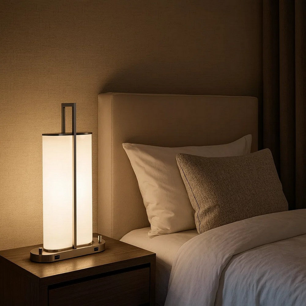 Mora Table Lamp Acrylic Shade, 2 USB, LED Lights, Chrome Steel 23 Inch