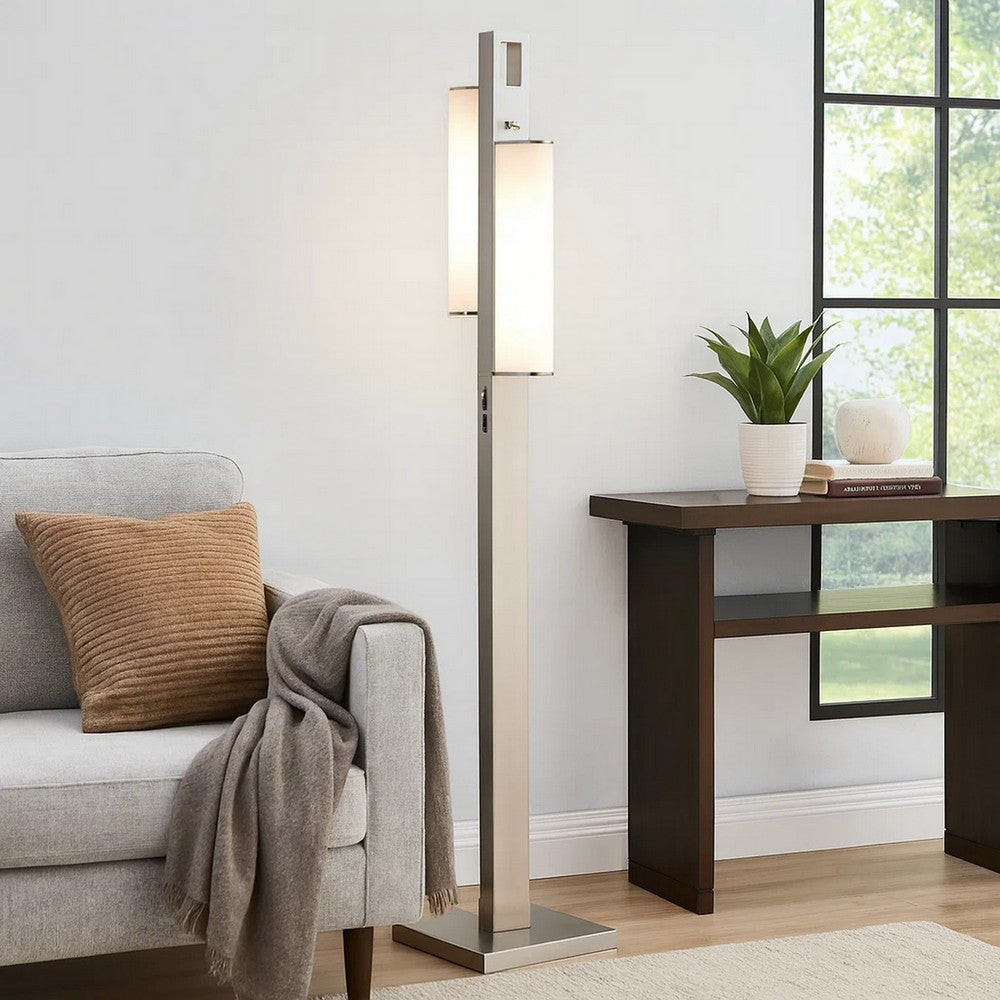 Mora Floor Lamp w Dimmer Switch, 2 Ports, Dual LED, Chrome 61 Inch