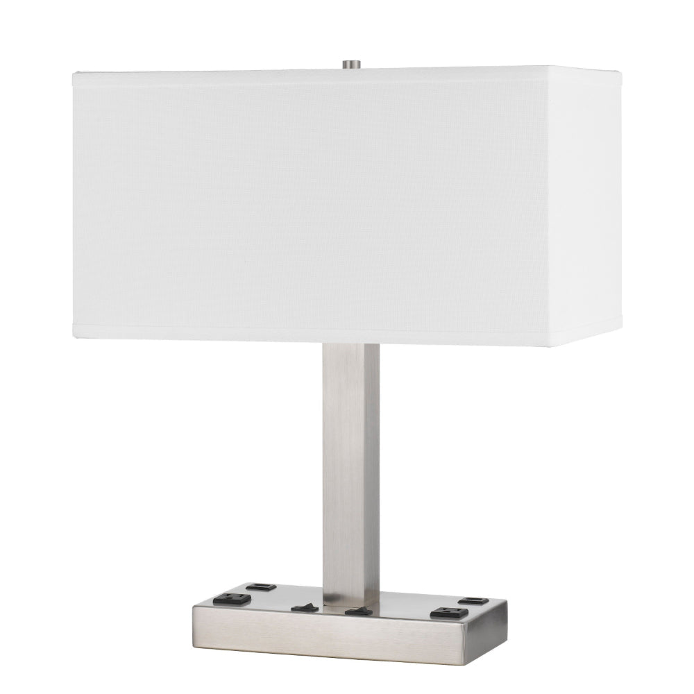 Colm Table Lamp 2 Ports and 2 Power Outlets Brushed Steel 21 Inch BM323985