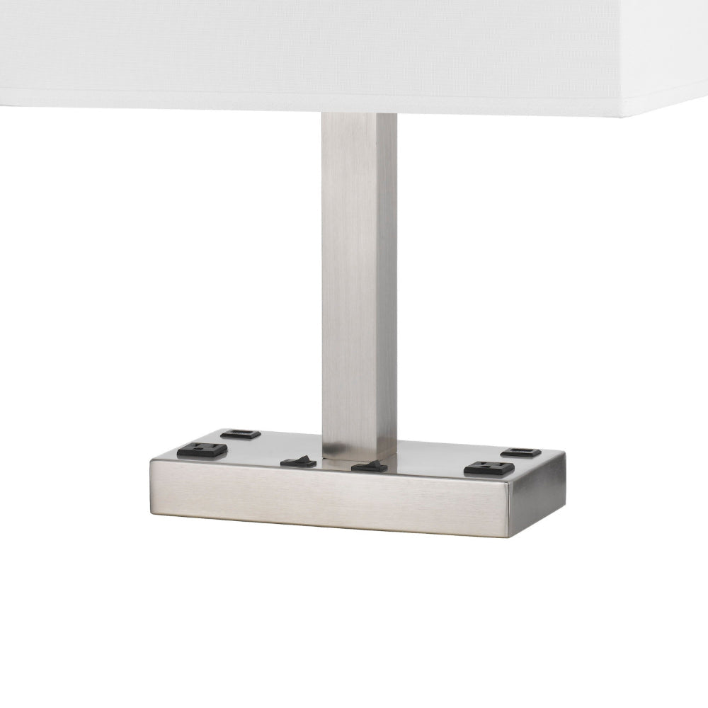 Colm Table Lamp 2 Ports and 2 Power Outlets Brushed Steel 21 Inch BM323985