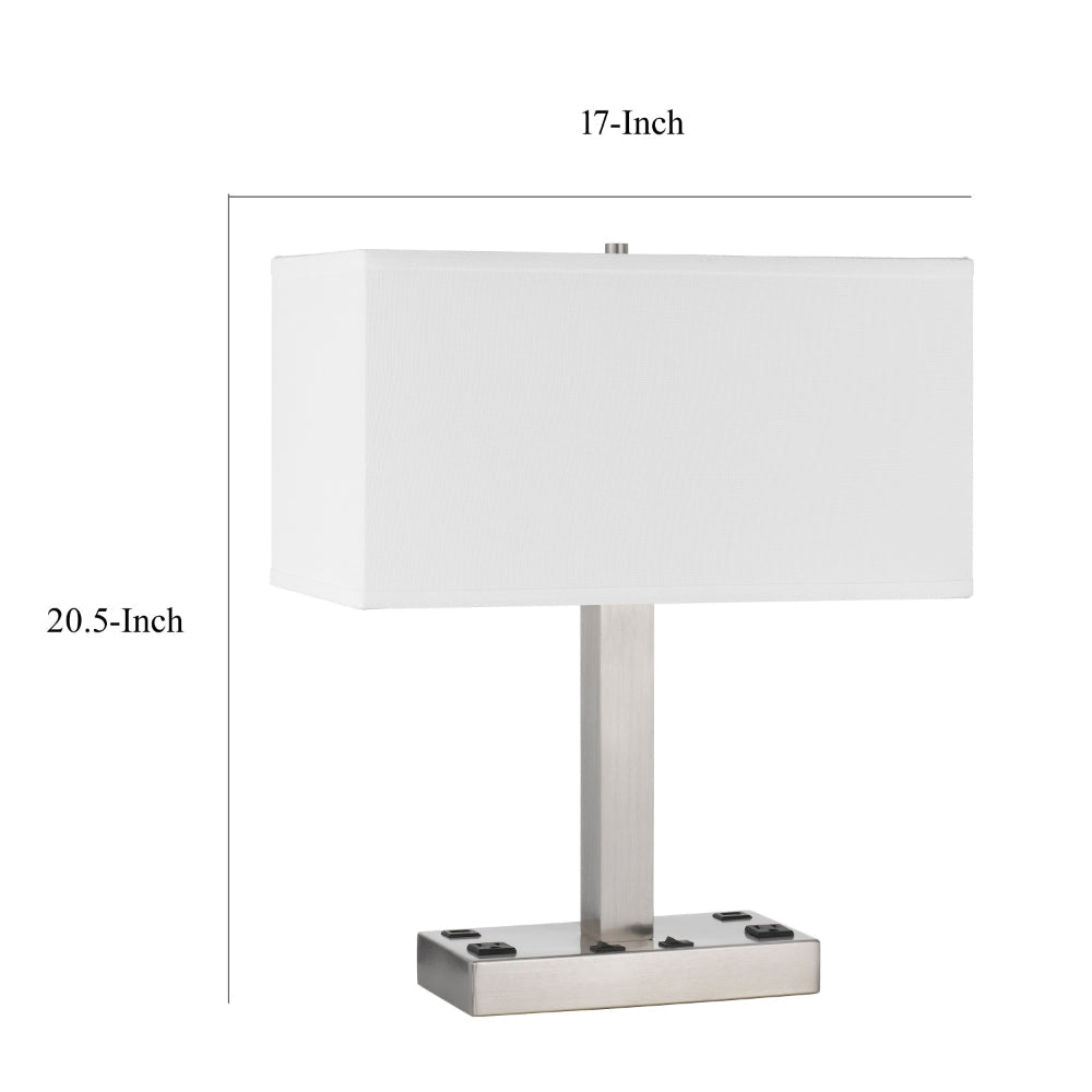 Colm Table Lamp 2 Ports and 2 Power Outlets Brushed Steel 21 Inch BM323985