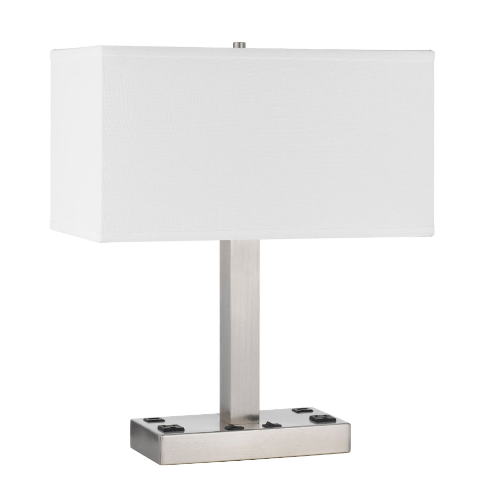 Colm Table Lamp, 2 Ports and 2 Power Outlets, Brushed Steel 21 Inch