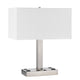 Colm Table Lamp, 2 Ports and 2 Power Outlets, Brushed Steel 21 Inch