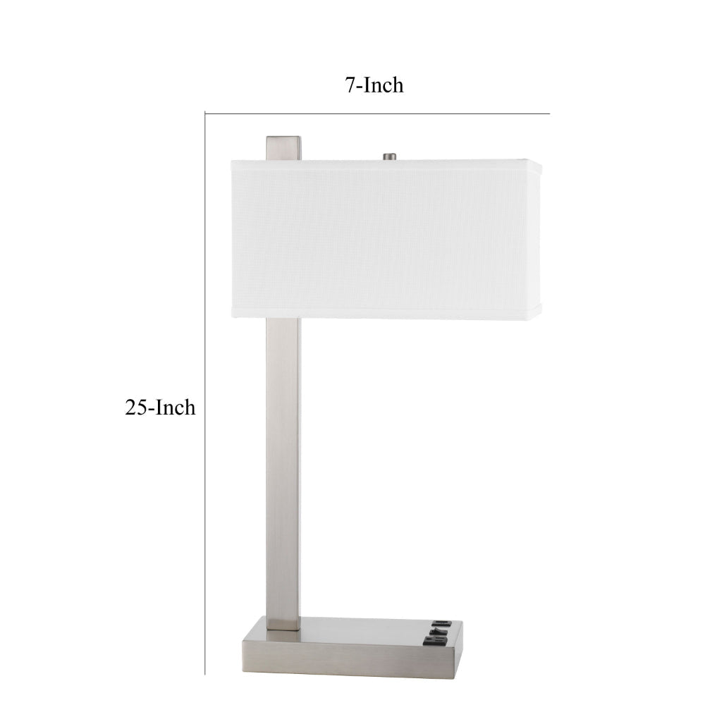Nacy Table Lamp 1 Power Outlet and USB Port Chrome Steel 25 Inch BM323986