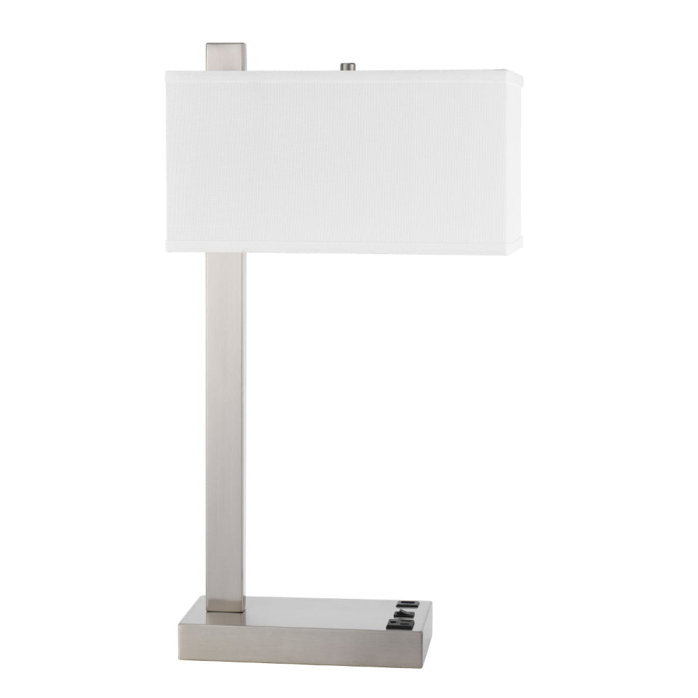 Nacy Table Lamp, 1 Power Outlet and USB Port, Chrome Steel 25 Inch