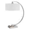 Fory Table Lamp, 2 Outlets, 1 USB Port, Curved Chrome Steel 26 Inch