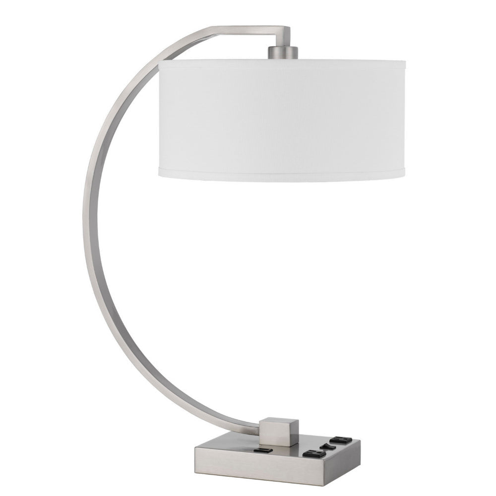 Fory Table Lamp 2 Outlets 1 USB Port Curved Chrome Steel 26 Inch BM323987