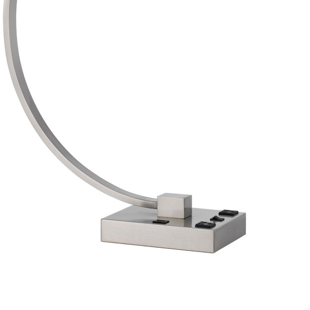 Fory Table Lamp 2 Outlets 1 USB Port Curved Chrome Steel 26 Inch BM323987