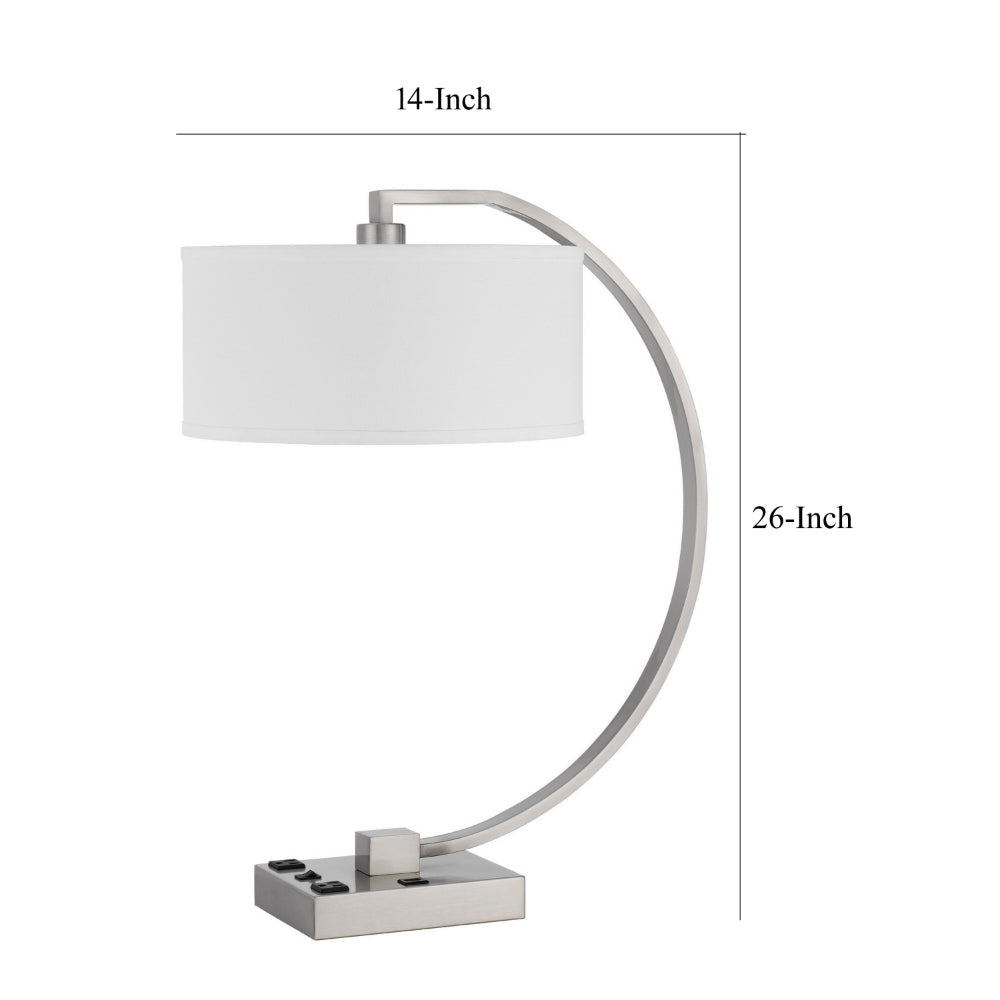 Fory Table Lamp 2 Outlets 1 USB Port Curved Chrome Steel 26 Inch BM323987