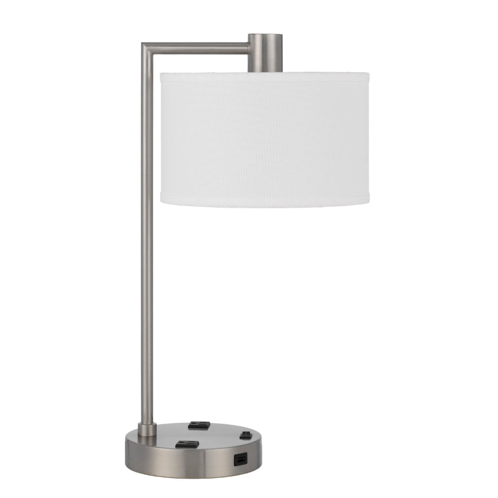 Ano Table Lamp 2 Outlets 1 USB White Shade Chrome Metal 22 Inch BM323990