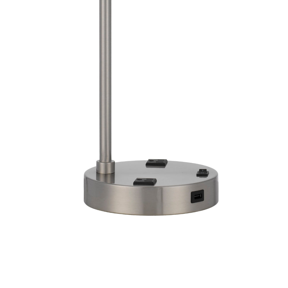 Ano Table Lamp 2 Outlets 1 USB White Shade Chrome Metal 22 Inch BM323990