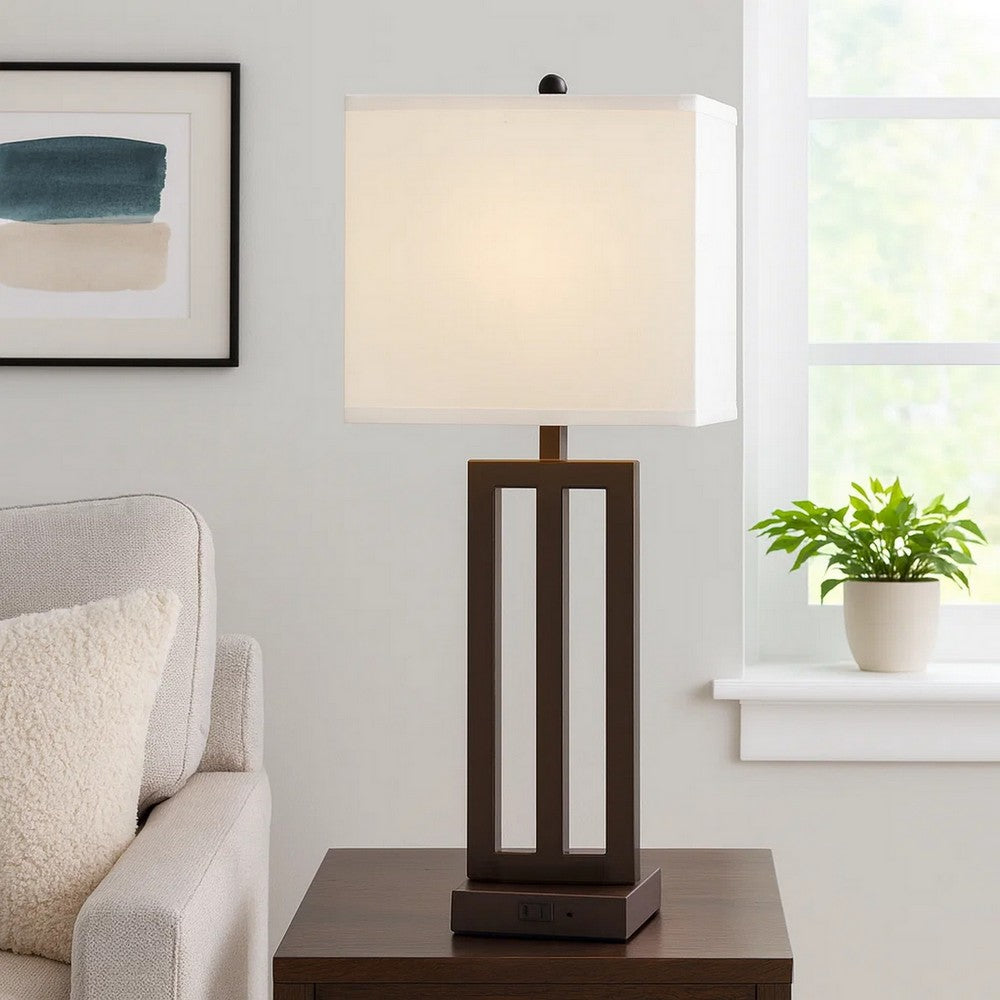 Haney Table Lamp, 1 Outlet, USB Port, Bronze Slim Keyhole Base 30 Inch