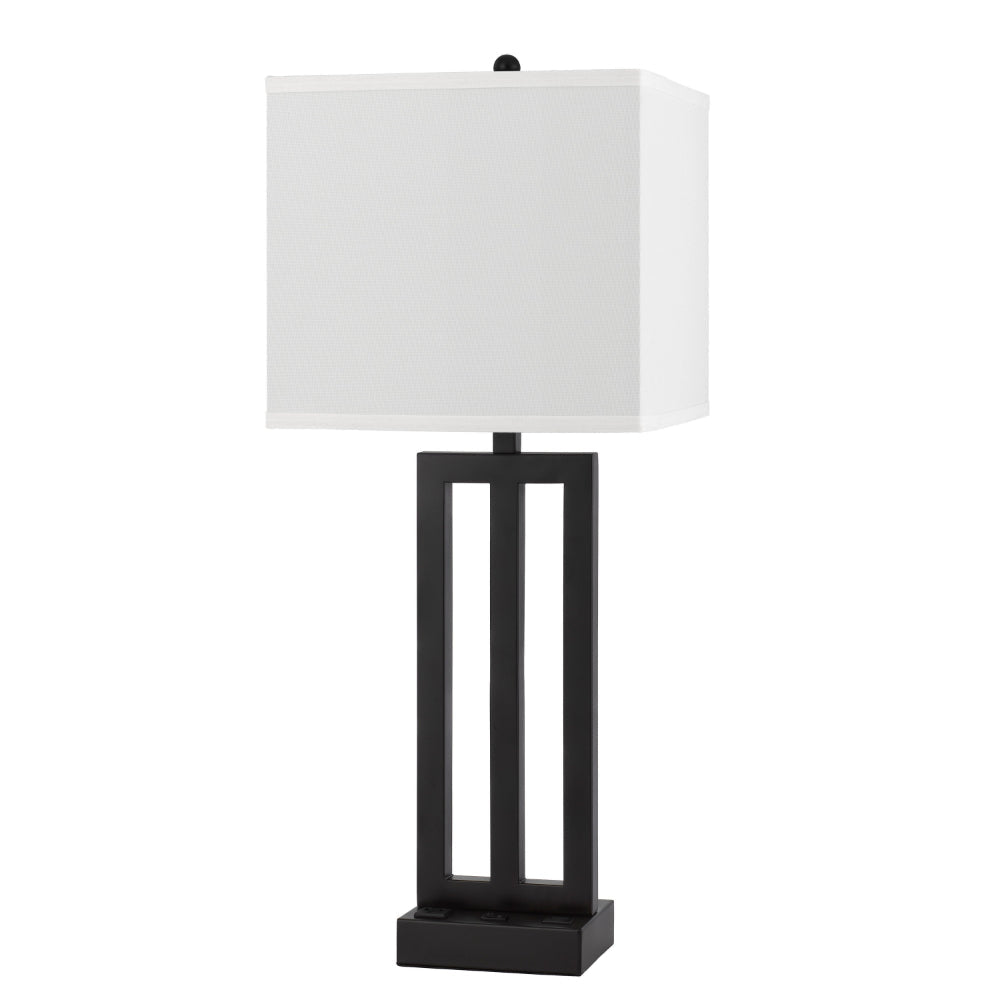 Haney Table Lamp, 1 Outlet, USB Port, Bronze Slim Keyhole Base 30 Inch