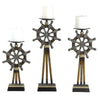 Capi 3pc Candle Holder Set w Candles Bronze Wheel Shape Solid Base BM323993