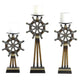 Capi 3pc Candle Holder Set w Candles Bronze Wheel Shape Solid Base BM323993