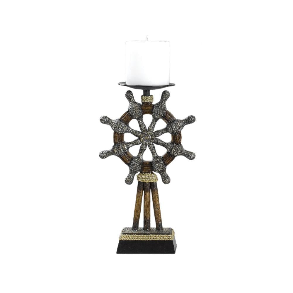 Capi 3pc Candle Holder Set w Candles Bronze Wheel Shape Solid Base BM323993