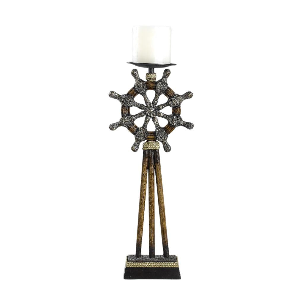 Capi 3pc Candle Holder Set w Candles Bronze Wheel Shape Solid Base BM323993