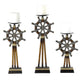 Capi 3pc Candle Holder Set w Candles, Bronze Wheel Shape, Solid Base