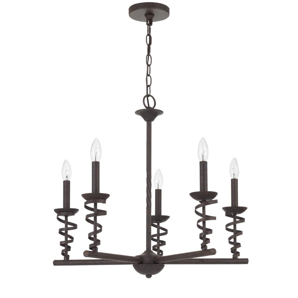 Bah 26 Inch Chandelier, Spiral Candelabra w Hanging Chain, Black