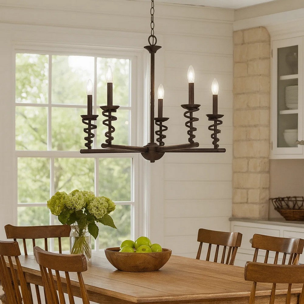 Bah 26 Inch Chandelier, Spiral Candelabra w Hanging Chain, Black