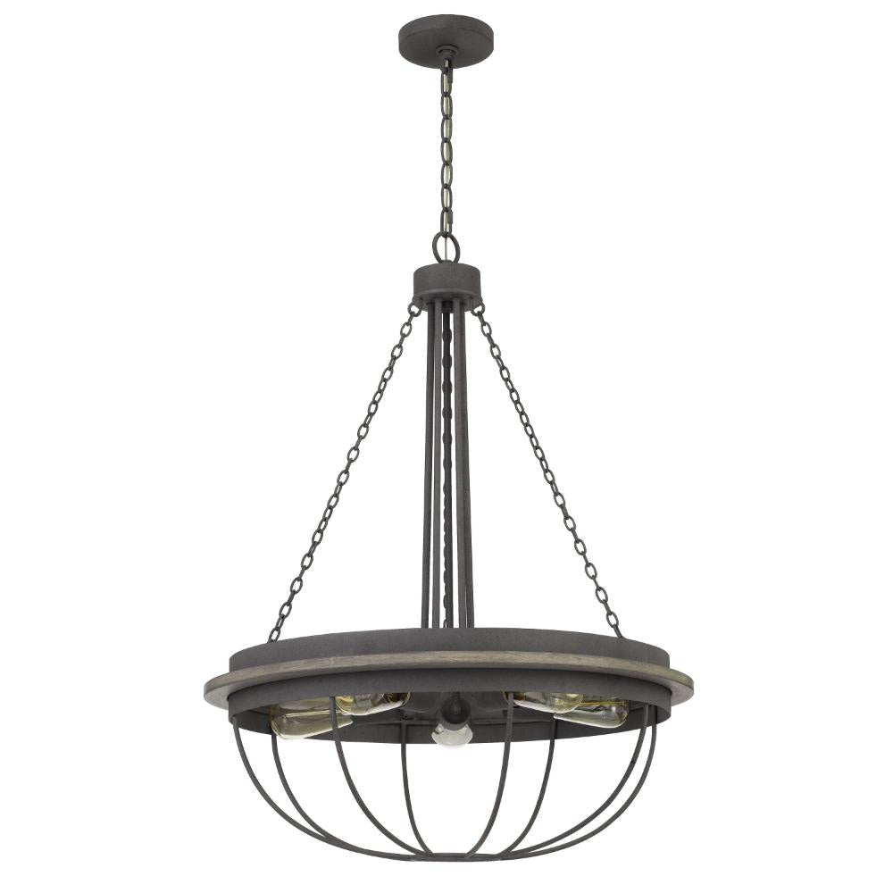 Nexy 24 Inch Chandelier, 5 Light Bulb Sockets, Gray Metal Cage Design