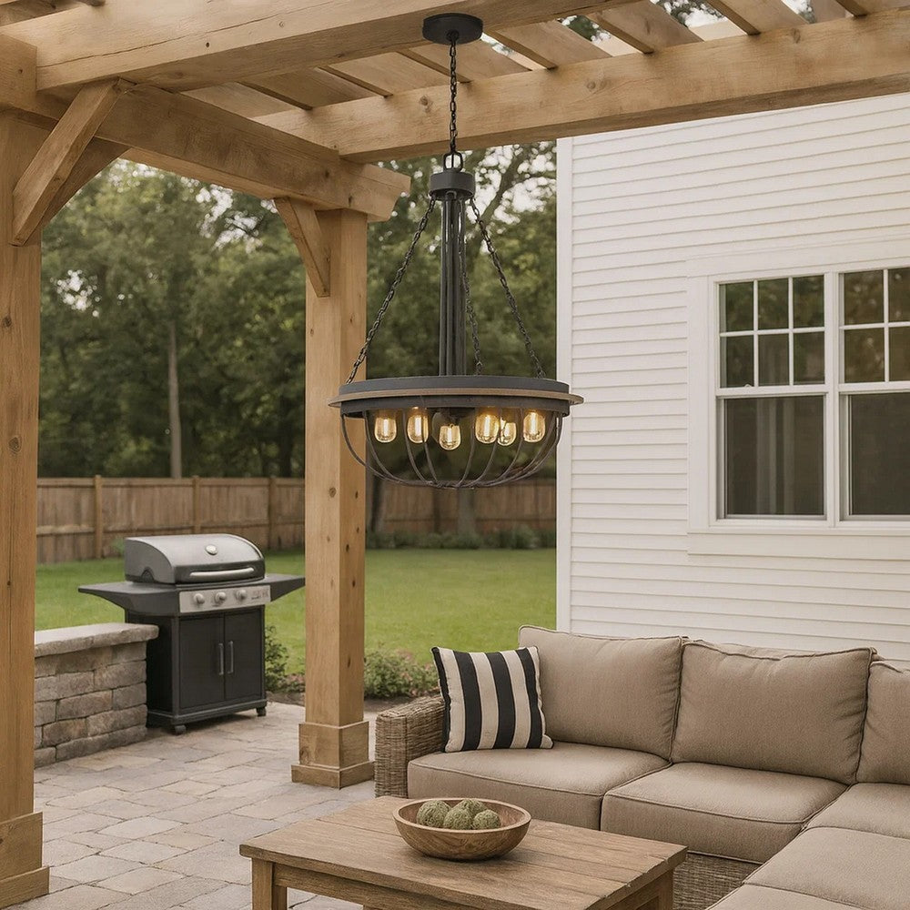 Nexy 24 Inch Chandelier, 5 Light Bulb Sockets, Gray Metal Cage Design