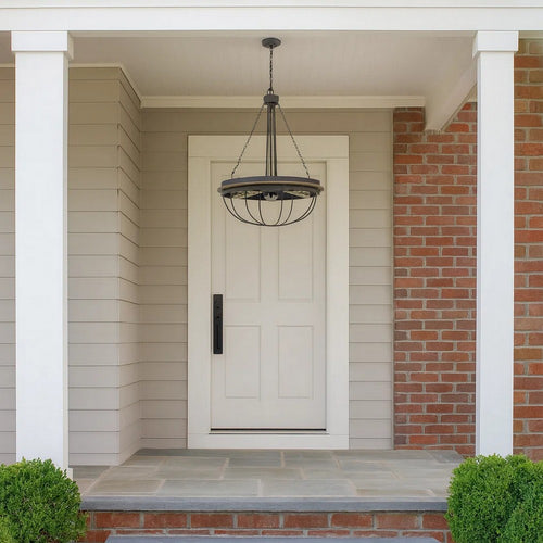 Nexy 24 Inch Chandelier, 5 Light Bulb Sockets, Gray Metal Cage Design